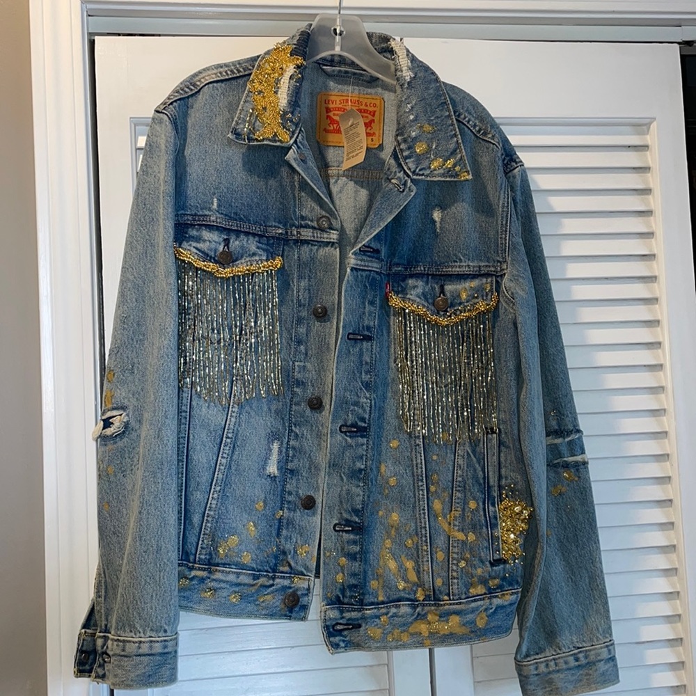 Hand beaded levi’s denim jacket